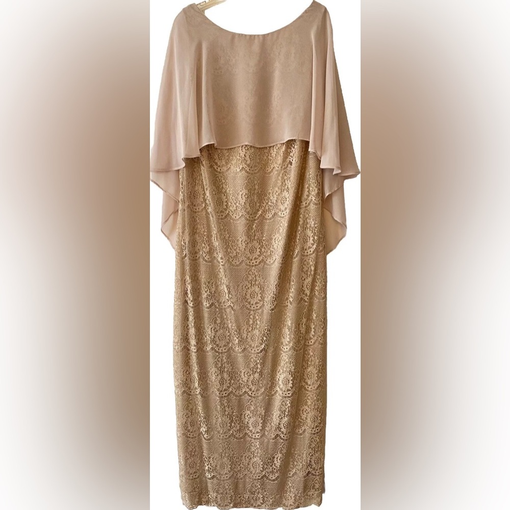 Jessica Howard Chiffon And Lace Gold Cape Gown Size 18W